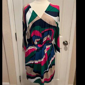 NWT TRINA TRINA TURK Birch Printed Jersey V-neck Ruched Mini Dress Reg. $198.00